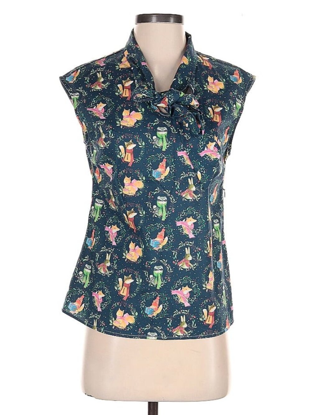 MODCLOTH Woodland Animal Foxes Print Blouse Top EUC RARE